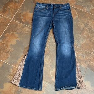Wrangler Womens Dark Blue Denim Flare Jeans with Lace Insets 11/34